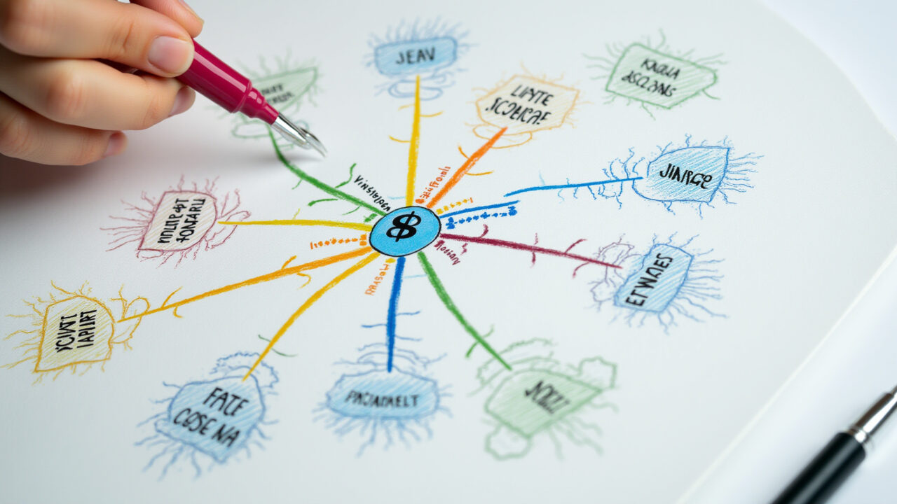 Mapa mental para organizar finanças pessoais.