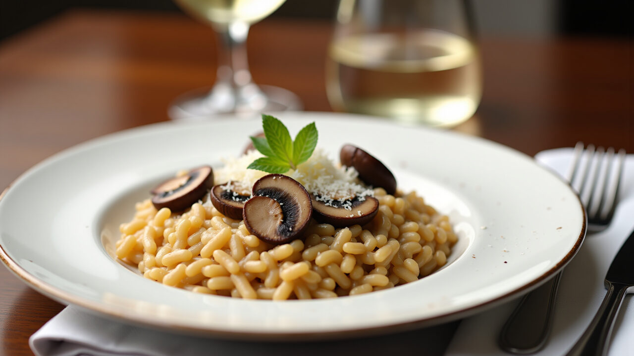 Risoto de cogumelos, elegância e sabor em um só prato.