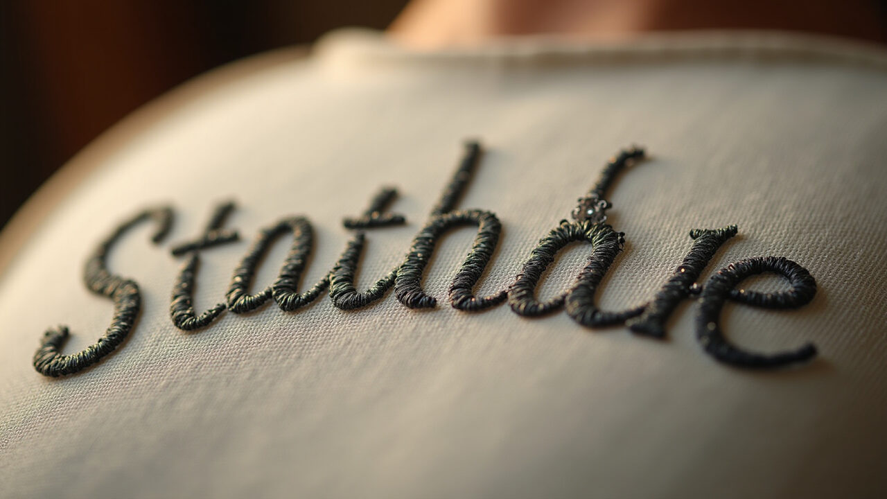 Name embroidered with cross-stitch, rustic style, cotton fabric, warm lighting, 8k, sharp focus, Nome bordado em ponto cruz, estilo rústico.