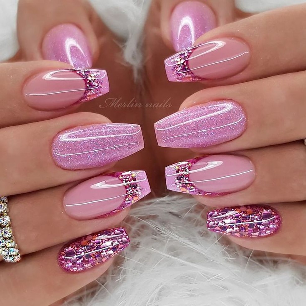 unhas de gel decoradas com glitter para ...