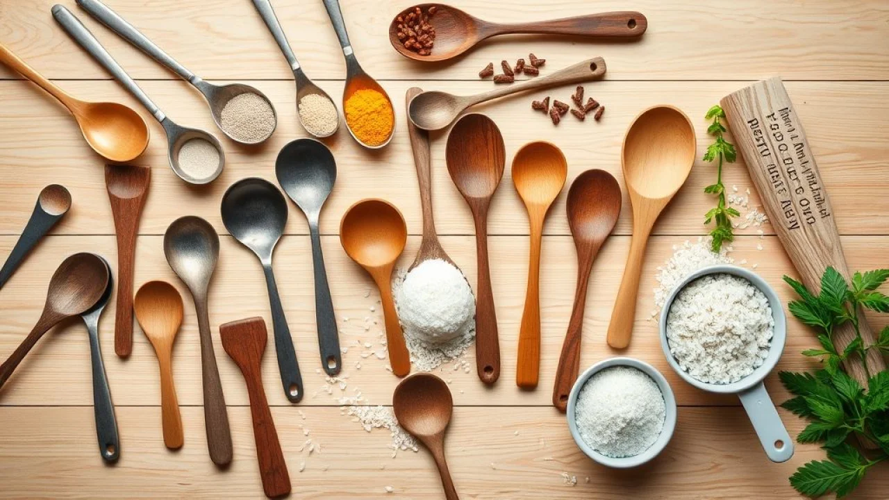 Variedade de colheres: sopa, sobremesa, chá, café, madeira, silicone, medidora, arroz. Utensílios essenciais na cozinha brasileira.