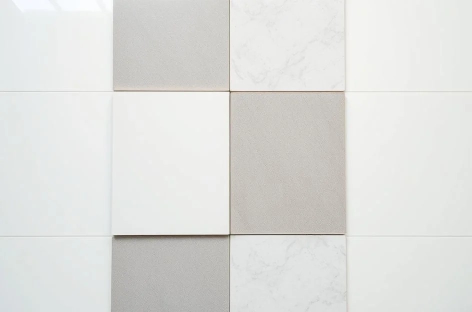 Amostras de porcelanato polido e acetinado. Compare e escolha o ideal para você.