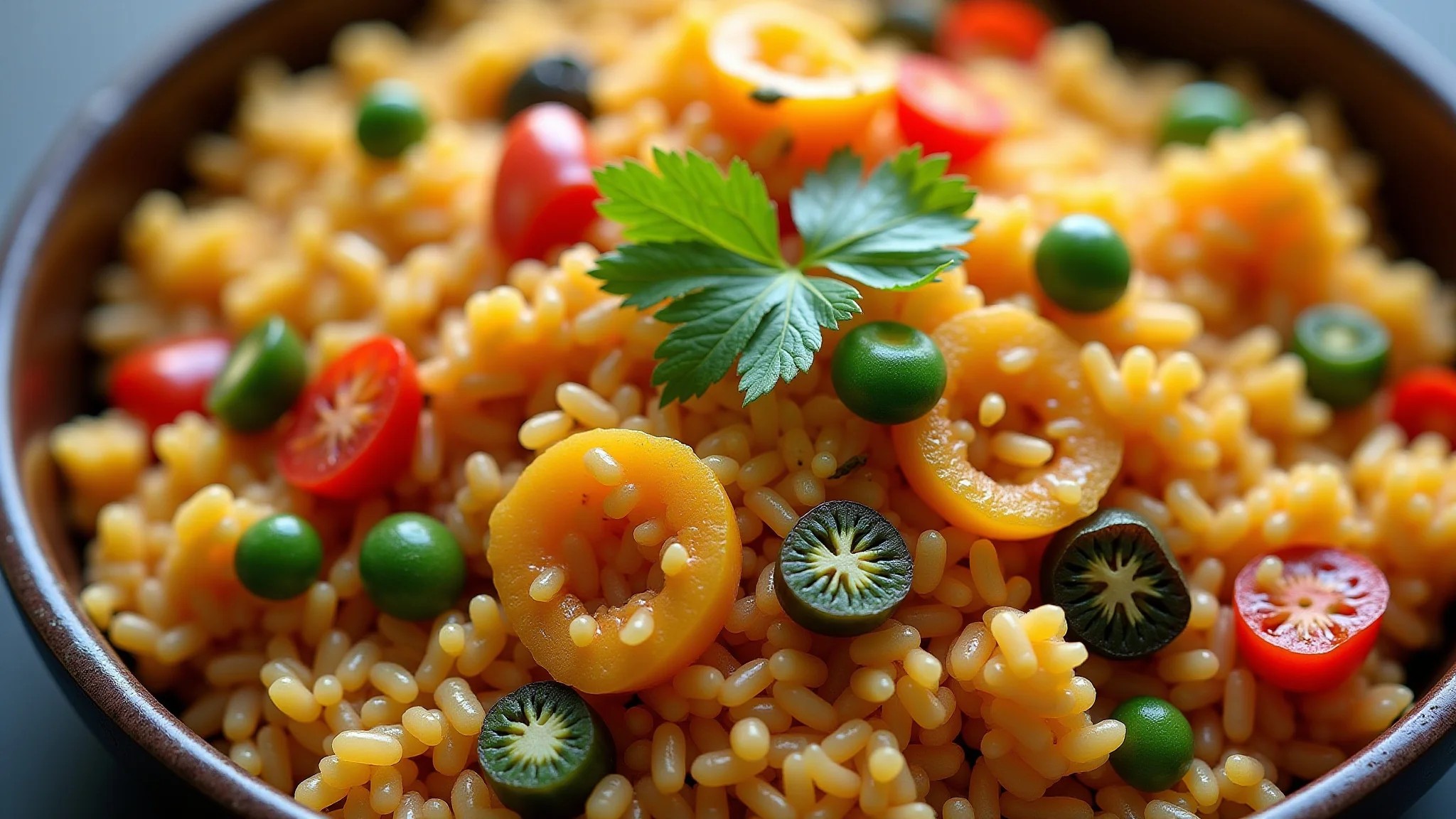Arroz à grega colorido e apetitoso, com legumes frescos e arroz soltinho.
