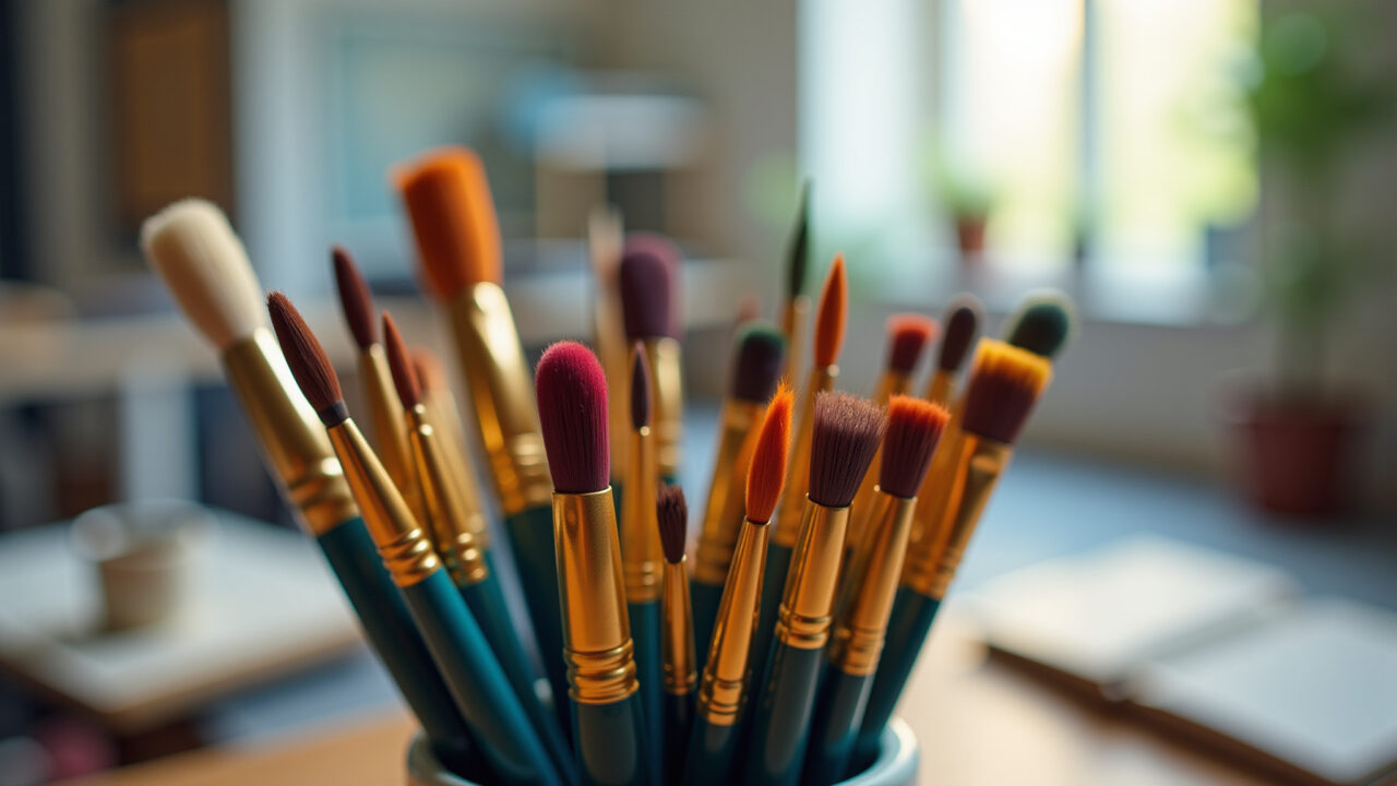 Pincéis de artesanato armazenados corretamente.