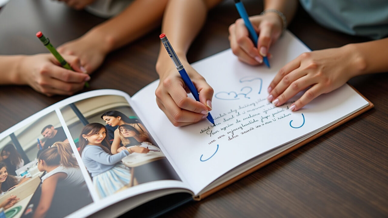 Álbum de fotos com mensagens de alunos para o Dia do Professor.
