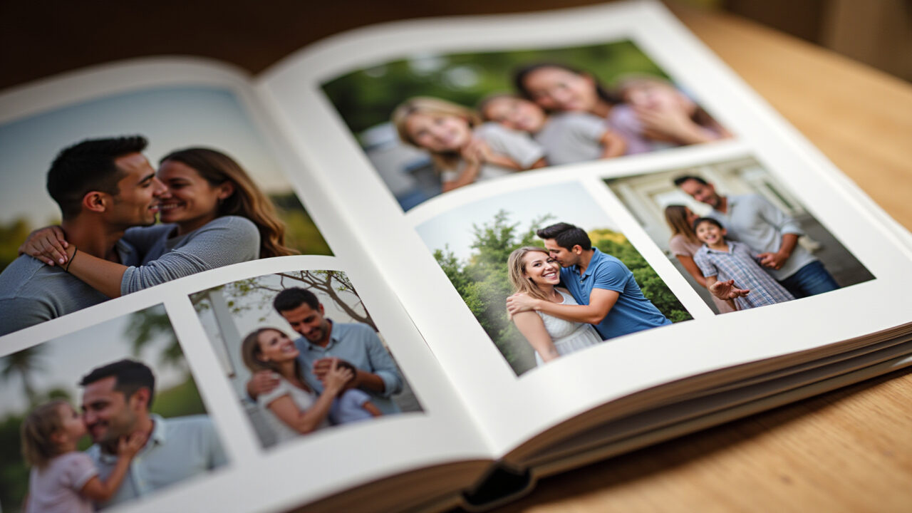 Álbum de fotos artesanal com momentos especiais e mensagens carinhosas.