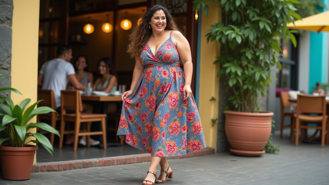 Vestido midi estampado plus size: conforto e estilo.