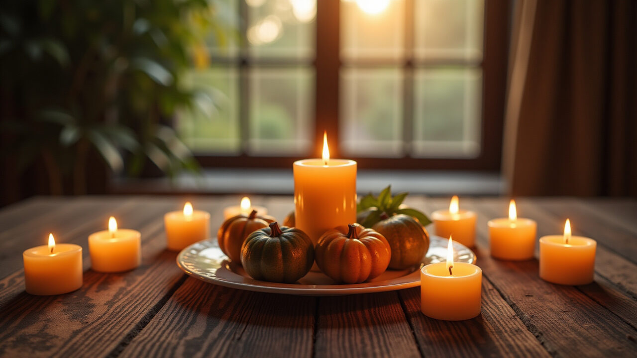Porta-velas rústico feito com galhos de árvore.