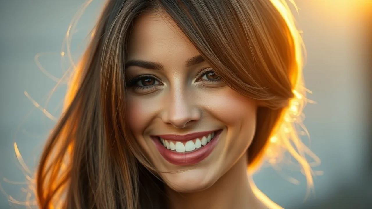 Mulher sorrindo com cabelo fino e ralo transformado com volume e corte estratégico.