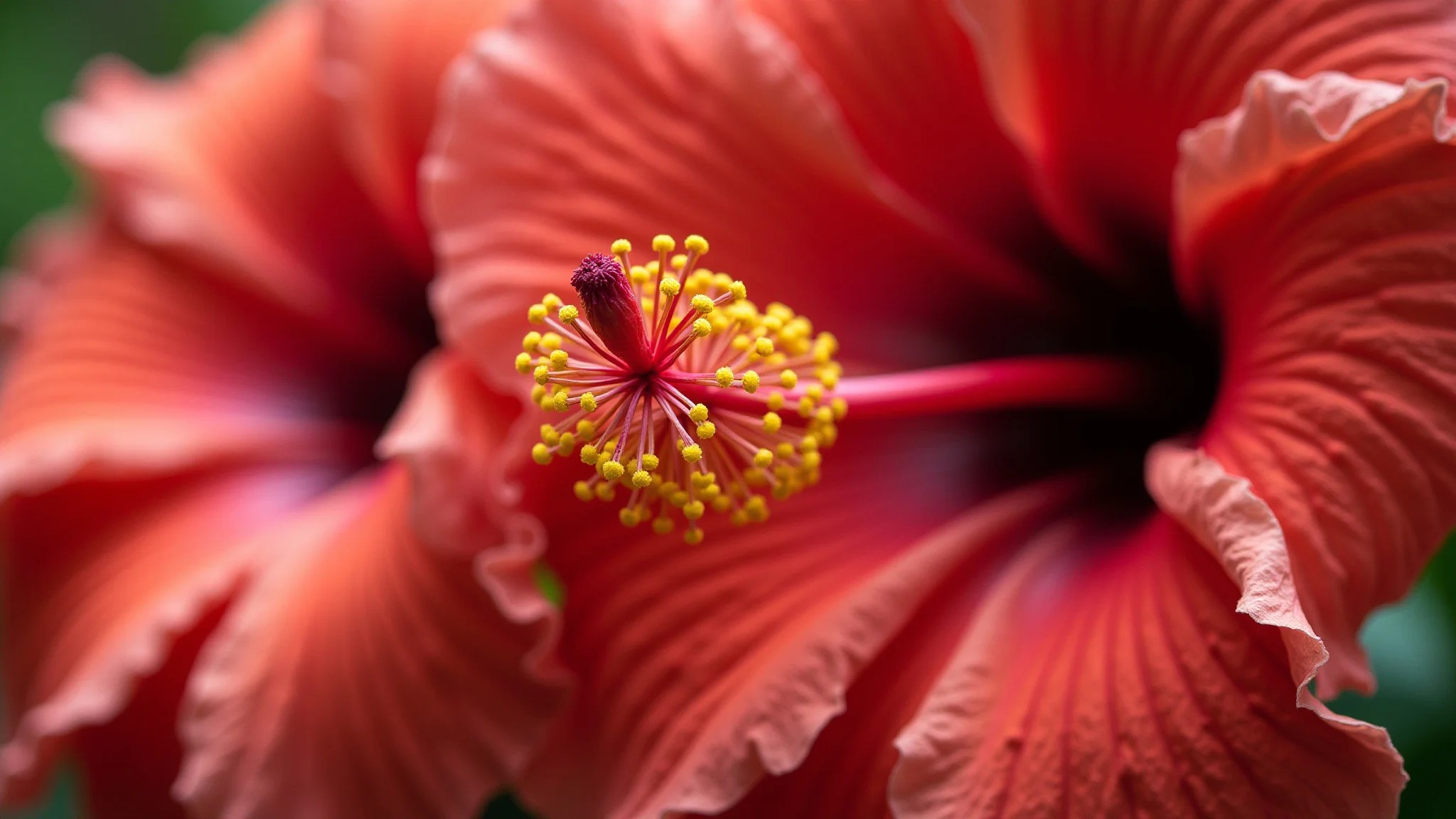 Close-up de flores de hibisco secas com cores vibrantes.