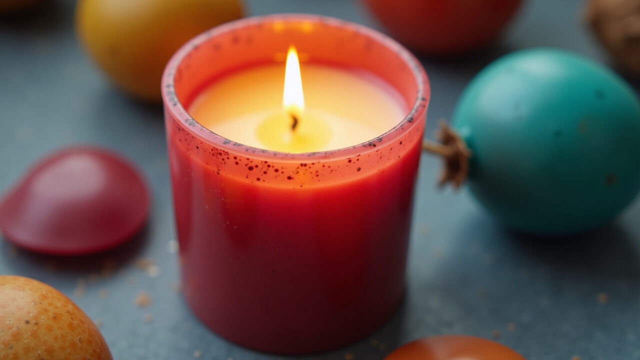 Vela colorida com corante natural para alegrar a decoração.