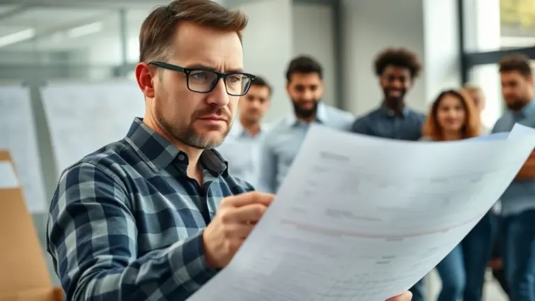 Engenheiro preocupado inspecionando planta, enfatizando a importância da verificação profissional.