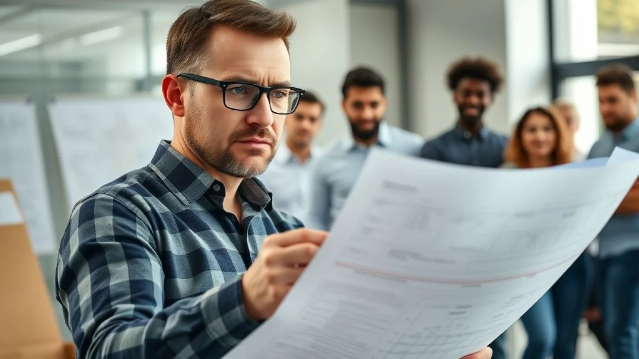 Engenheiro preocupado inspecionando planta, enfatizando a importância da verificação profissional.