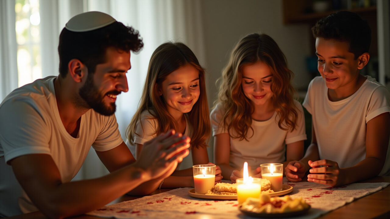 Família brasileira celebrando Rosh Hashaná.