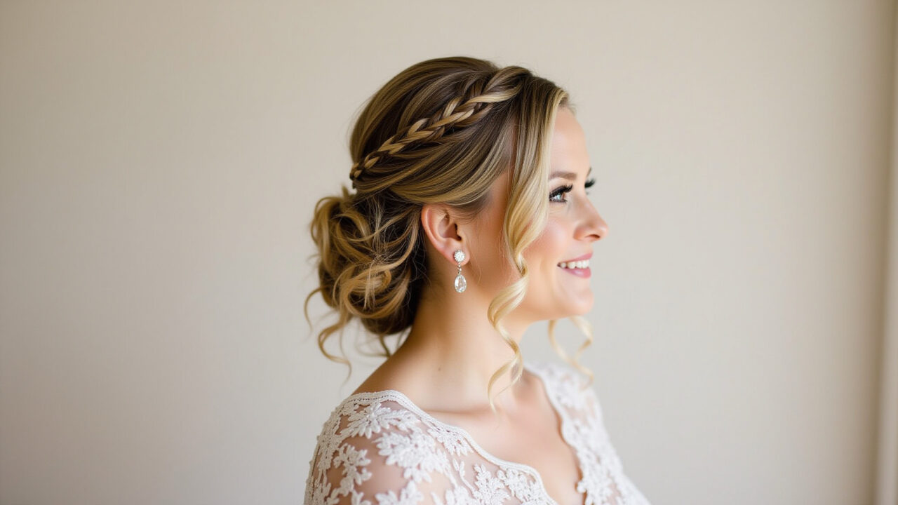 Professional photography of a bride with a half-updo with braids, romantic and modern, natural Noiva com penteado semi-preso e trança.
