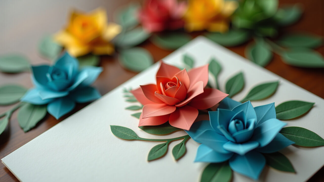 Cartão com origami para o Dia dos Professores.