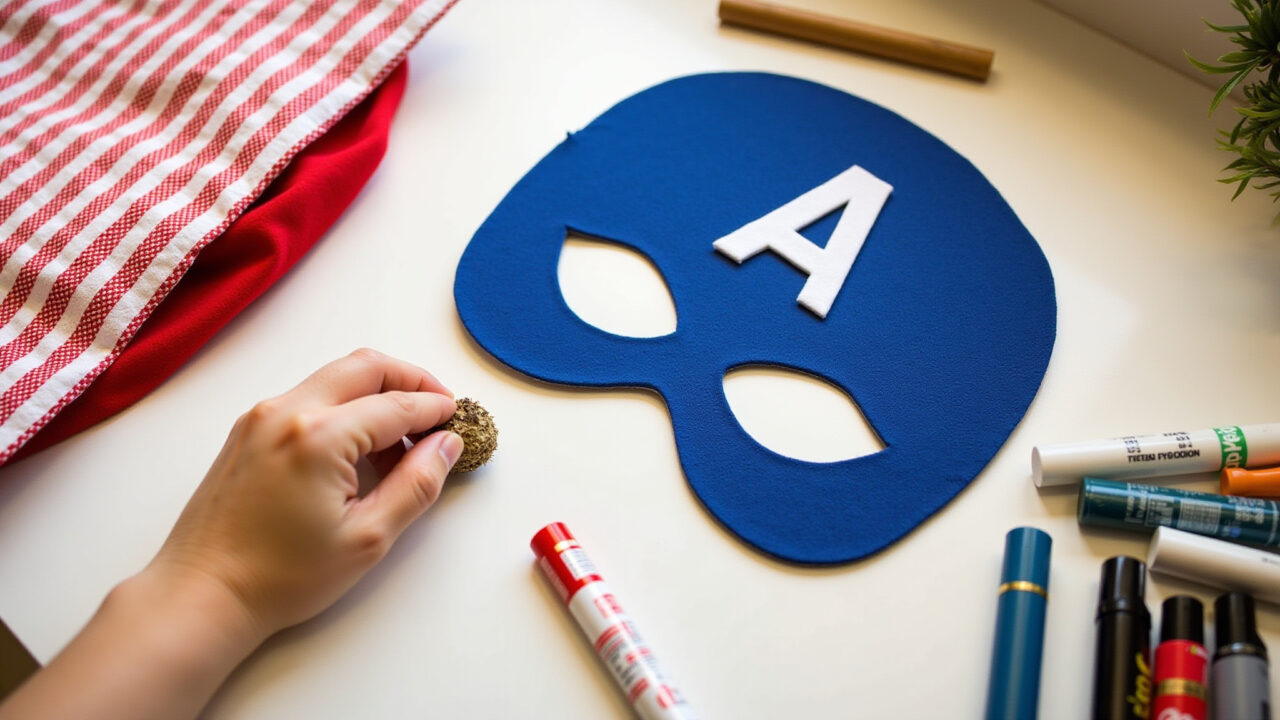 Kit de super-herói criativo com máscara, capa e bracelete.