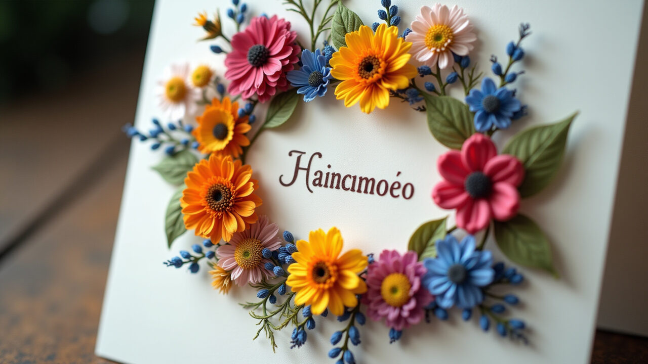 Cartão decorado com flores secas para o Dia dos Professores.