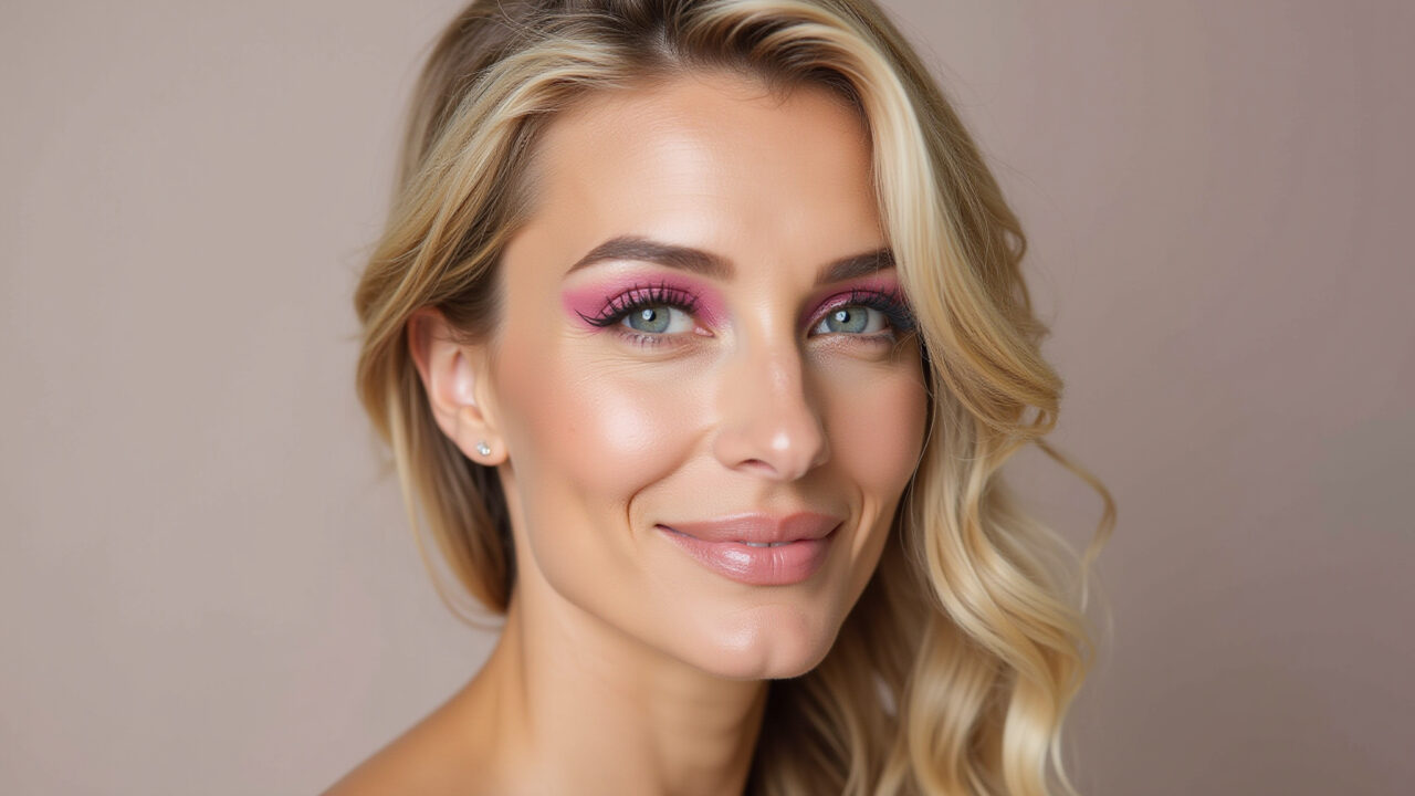 Delineado rosa delicado em uma mulher brasileira.