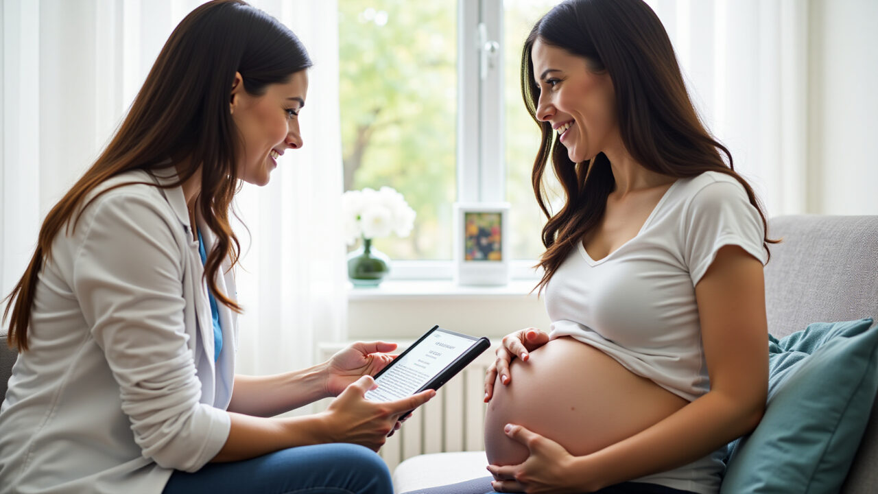 Mãe consultando especialista em amamentação.