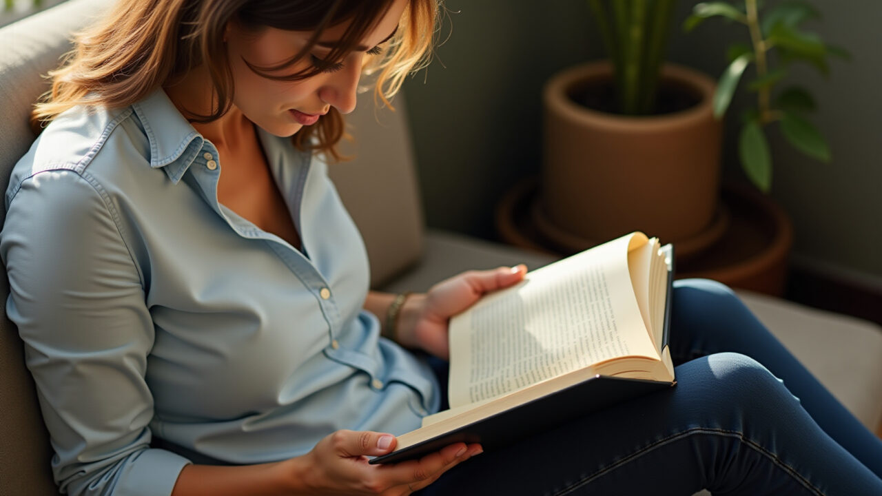 Mulher lendo livro, presente para incentivar o conhecimento.