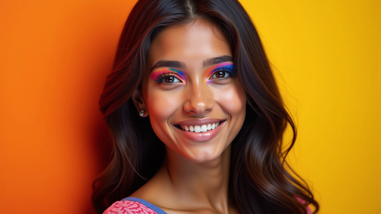 Delineado gráfico colorido em uma jovem brasileira.