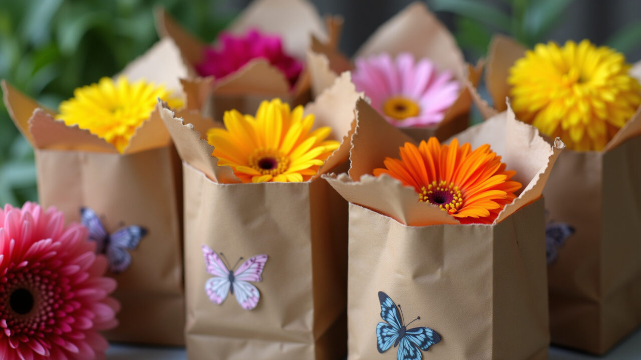 Sementes de flores em embalagens criativas como lembrancinhas de casamento.