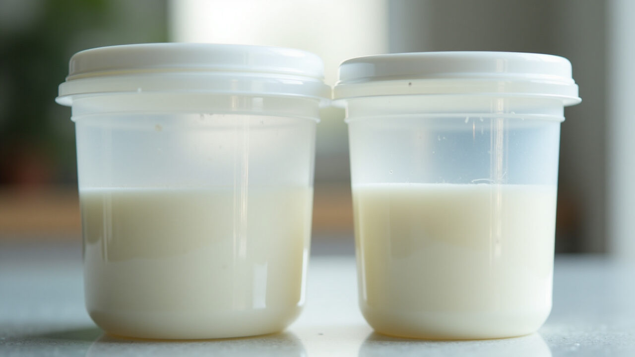 Comparativo de potes de vidro e sacos plásticos para leite materno.