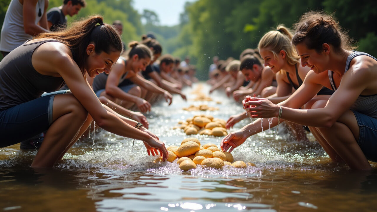 Pessoas praticando o ritual de Tashlich em Rosh Hashaná.
