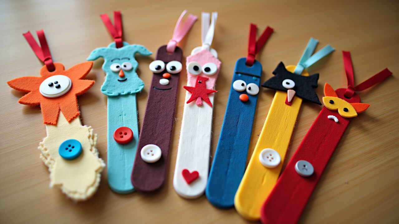 Marcadores de livro temáticos feitos à mão.