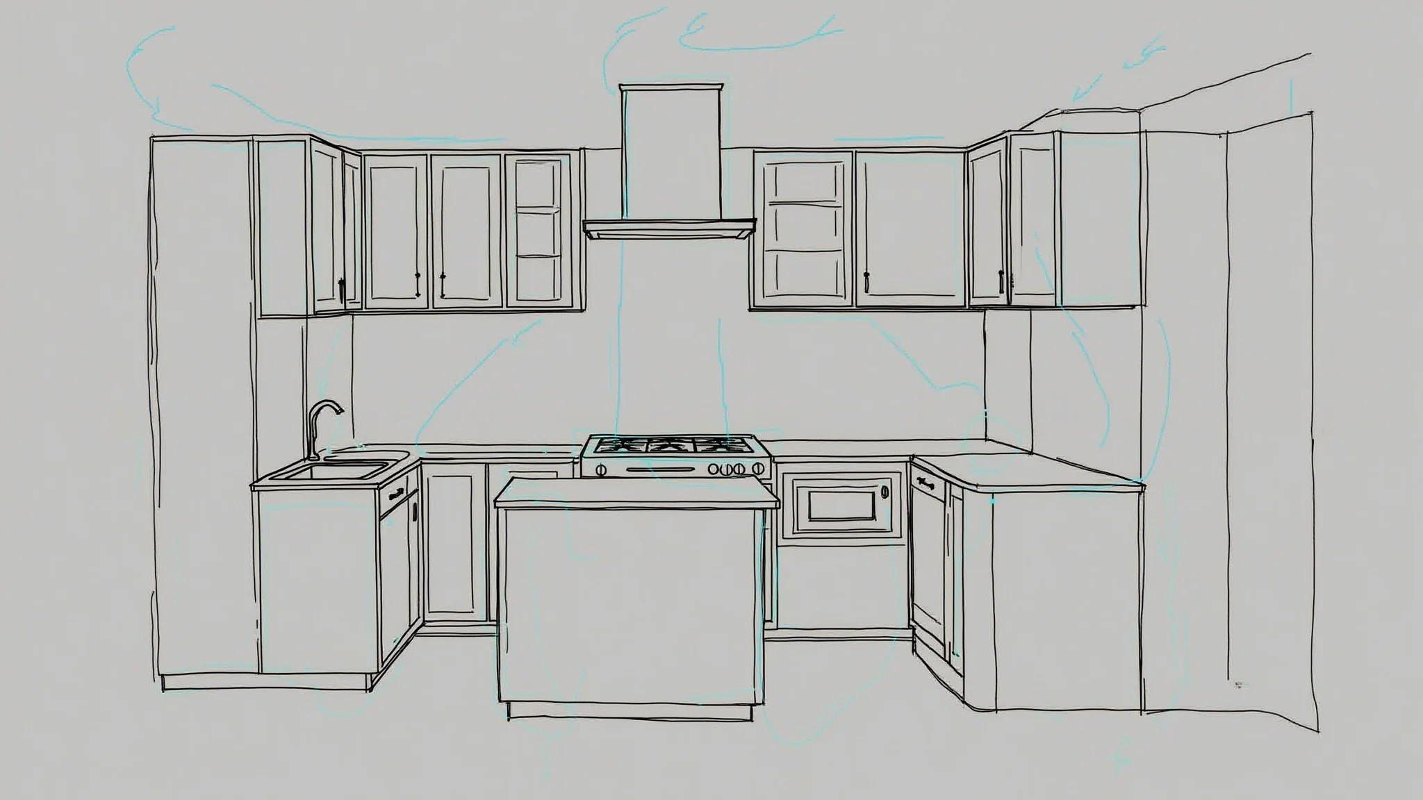 Planta baixa de cozinha destacando o triângulo de trabalho ergonômico.