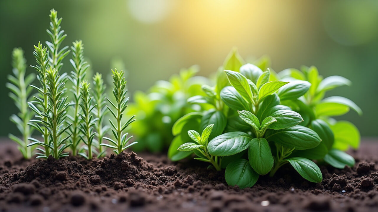 Plantas repelentes de caramujos em um jardim.