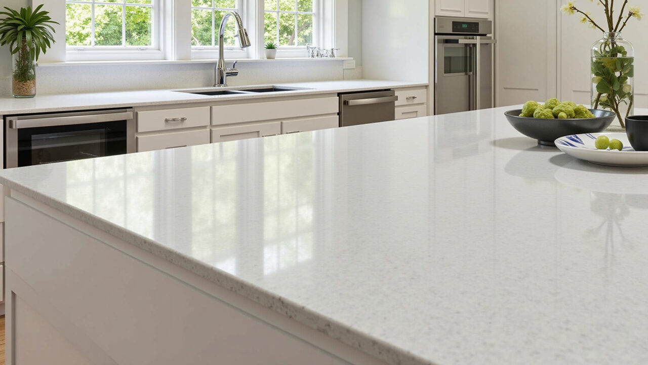 Variedade de cores em bancadas de quartzo.