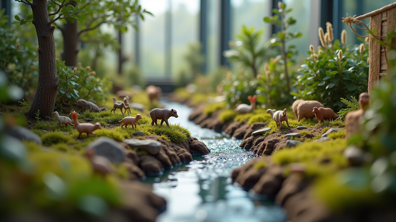Diorama escolar representando um ecossistema local.
