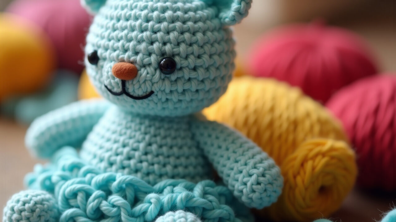 Seamless amigurumi color change technique, invisible join, vibrant yarn, natural light, 8K quality, Técnica de troca de cores perfeita em amigurumi sem costura.