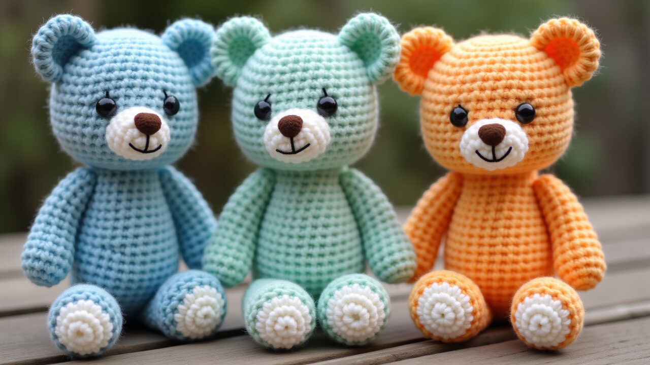 Seamless amigurumi teddy bear pattern, color changes, crochet stitches, natural light, 8K quality, Receita fácil de amigurumi sem costura: Ursinho.