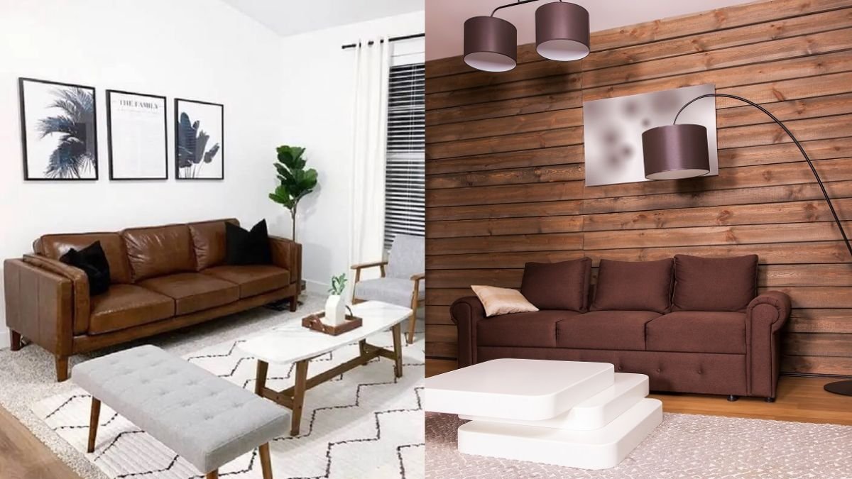 Decoração com Sofá marrom na sala ...