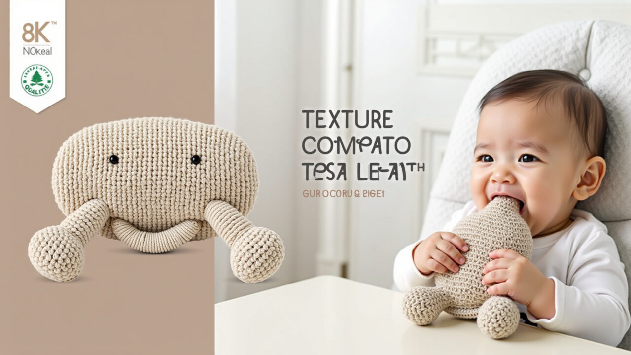 Soft amigurumi teether with textured design, resistant cotton yarn, firm filling, baby teething, Mordedor de amigurumi macio para bebês na fase de dentição.