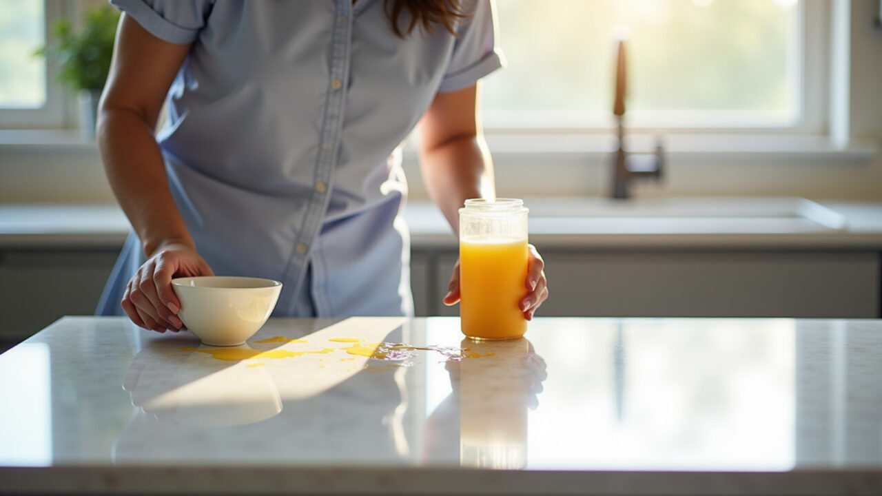 Bancada de quartzo resistente a manchas.