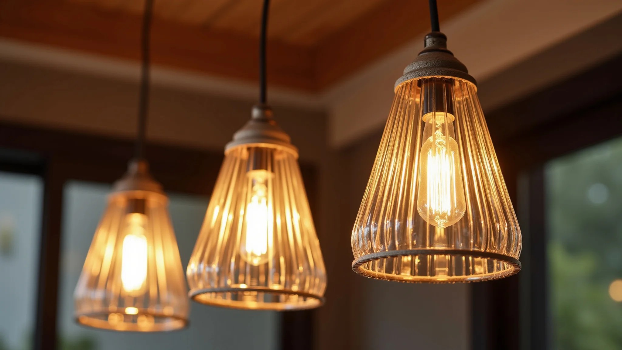 Pendentes modernos iluminando bancada de cozinha americana com design brasileiro.