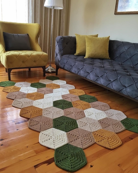 Tapete de Crochê Hexágonos - Peça Rara ...
