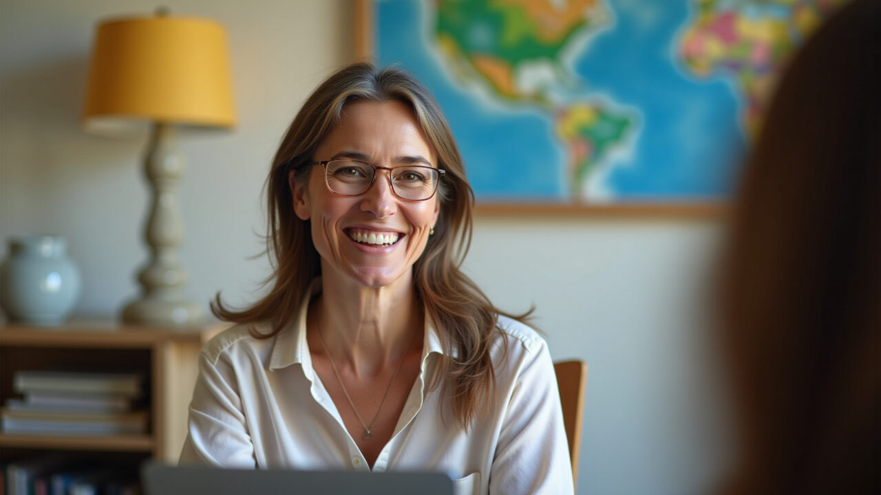 Professora recebendo mensagens virtuais de agradecimento.