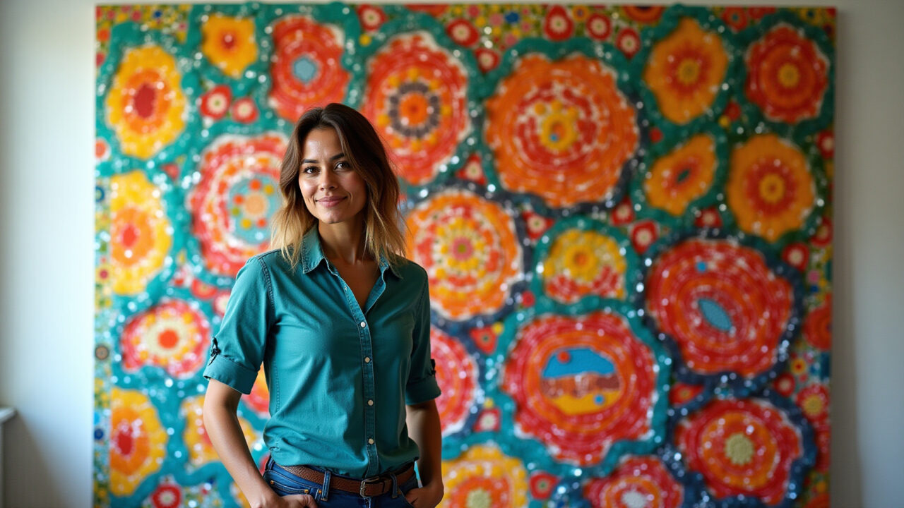 Artista brasileira criando arte com garrafas PET recicladas.