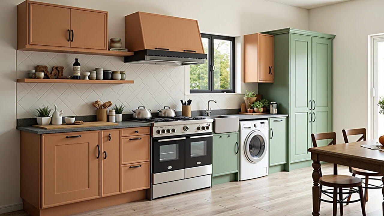 Reforma de cozinha vintage com detalhes planejados e revestimentos.