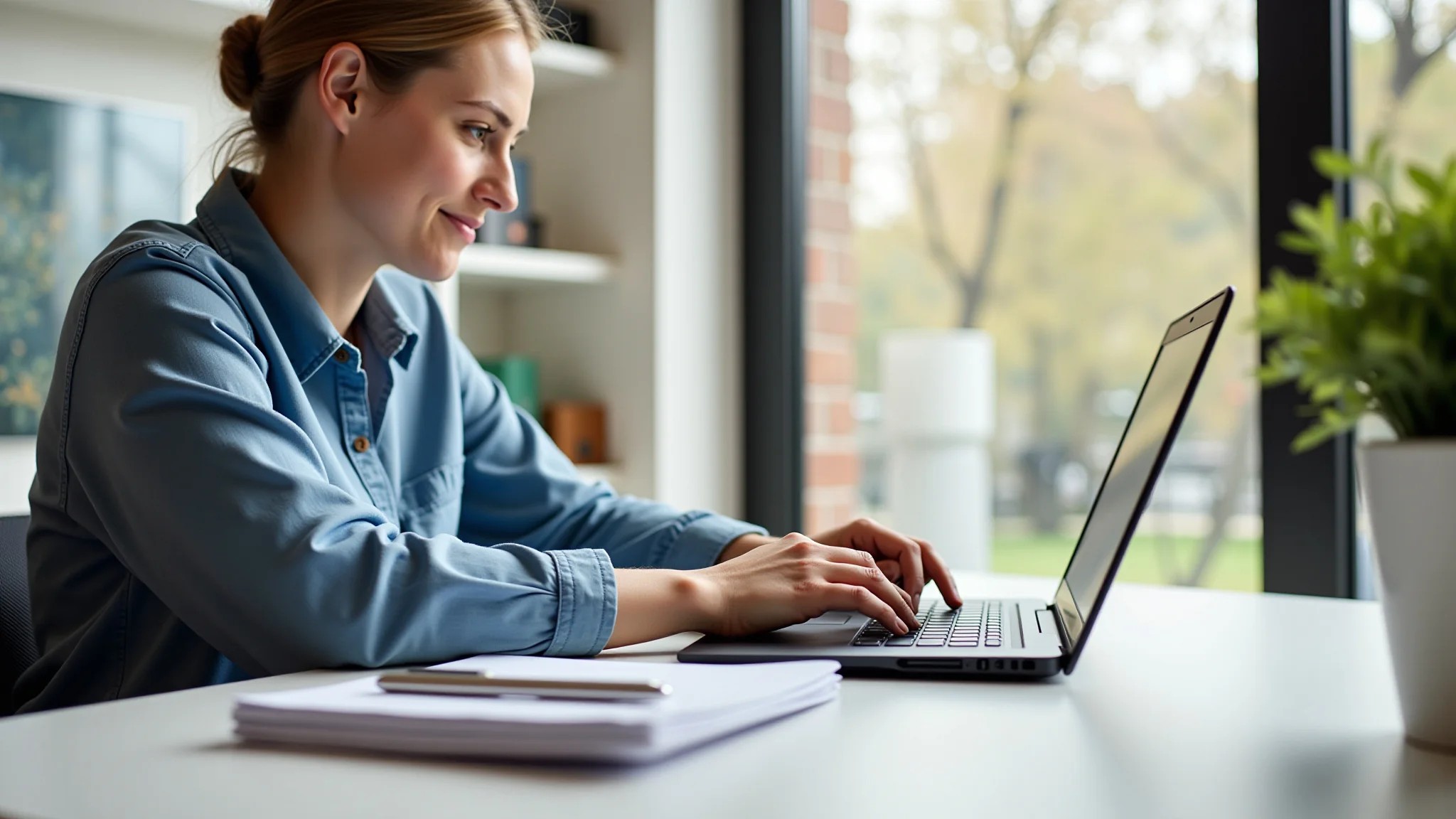 Assistente virtual gerenciando redes sociais no laptop.