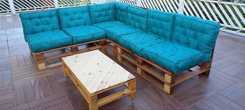 Jogo de Sofá de Pallet em L + Mesa de ...
