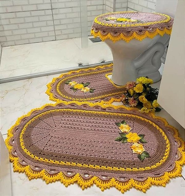 Jogo de tapetes para banheiro em crochê ...