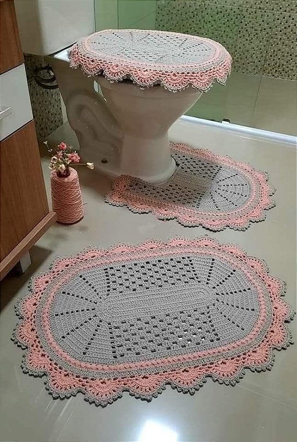Jogo de tapetes para banheiro em crochê ...