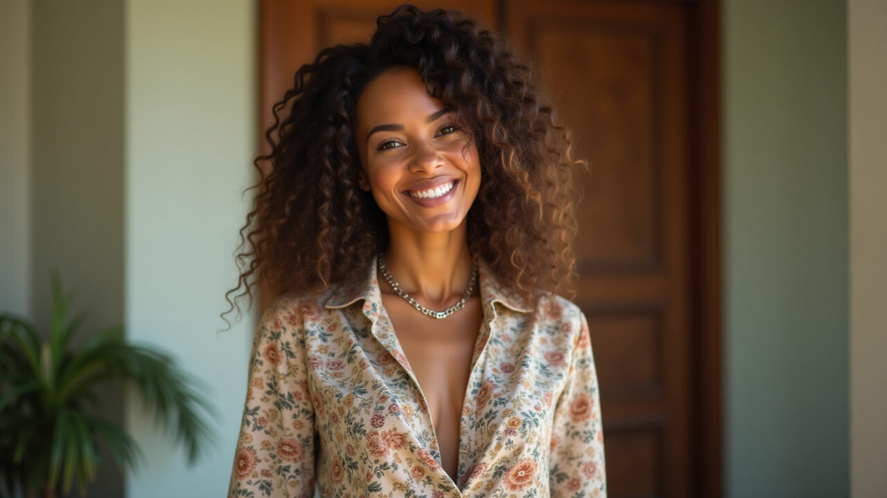 Woman confidently showcasing her unique style, Brazilian style, natural light, lifestyle Mulher mostrando seu estilo único com confiança.
