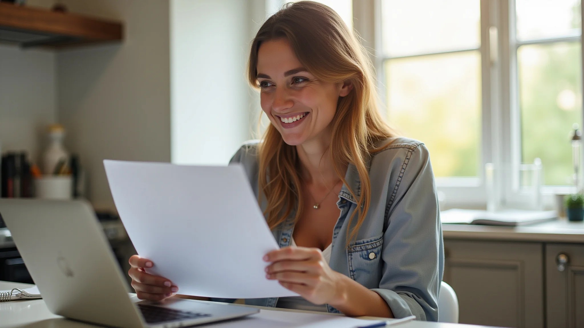 Mulher traduzindo conteúdo, trabalhando em casa.